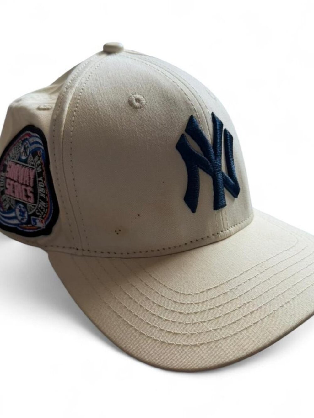 New York Yankees Subway Series Patch Hat Snapback Cream Pink Bottom Cooperstown